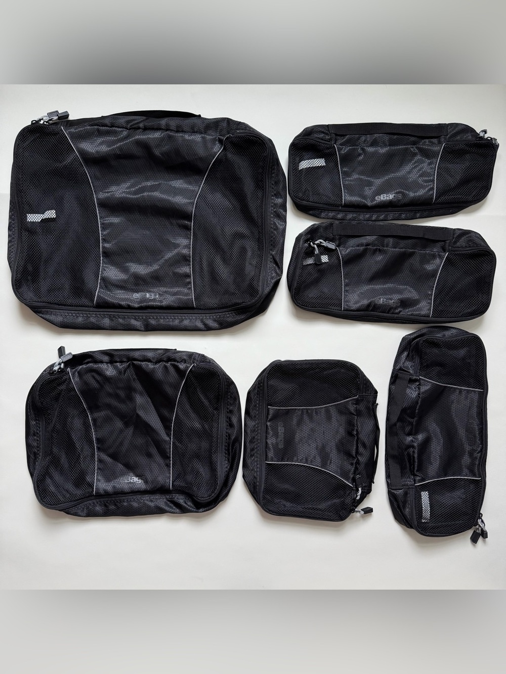 eBags Classic Packing Travel Cubes 6 Piece Set Black Nylon Mesh